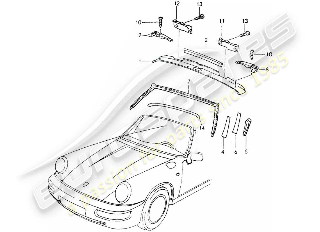 porsche 1989 (964) telaio parabrezza - accessori diagramma delle parti