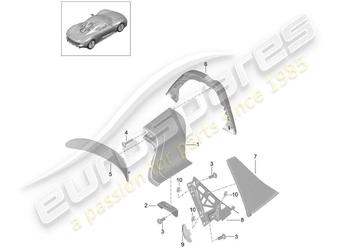 porsche 2015 (918 spyder) roll bar diagramma delle parti