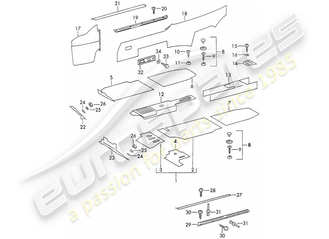 porsche 1966 (911/912) attrezzature interne diagramma delle parti