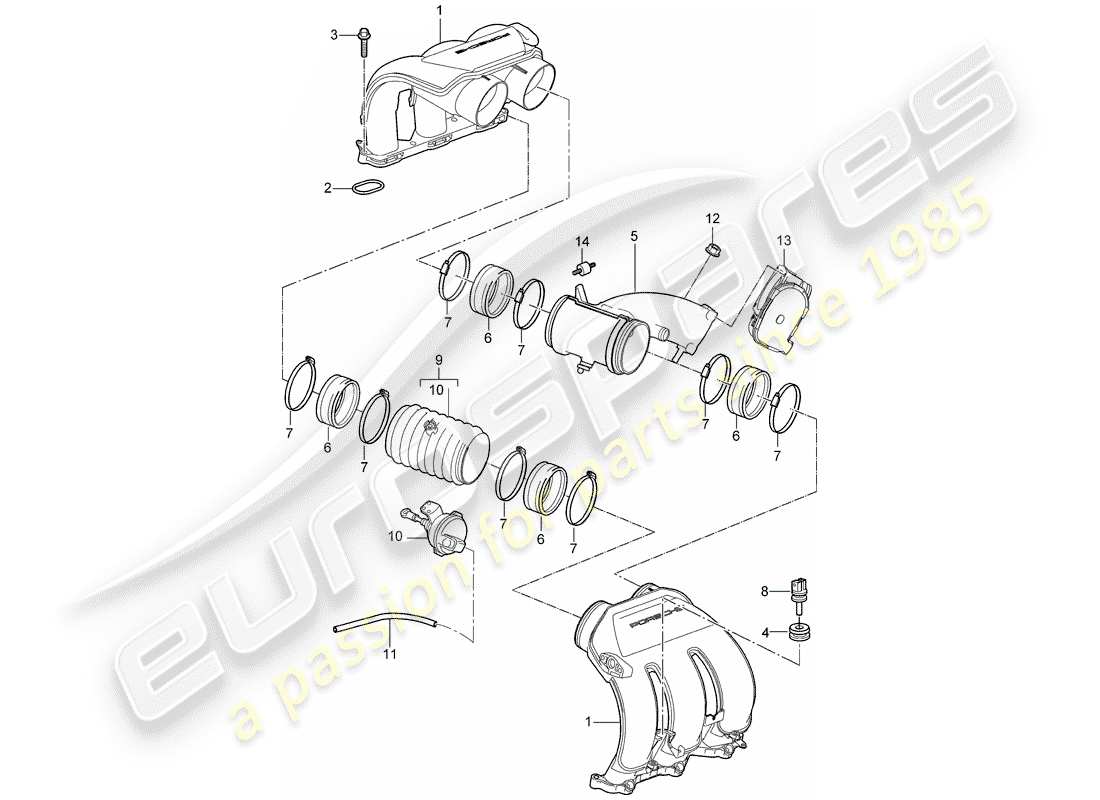 porsche 2006 (987 cayman) distributore dell'aria aspirata diagramma delle parti