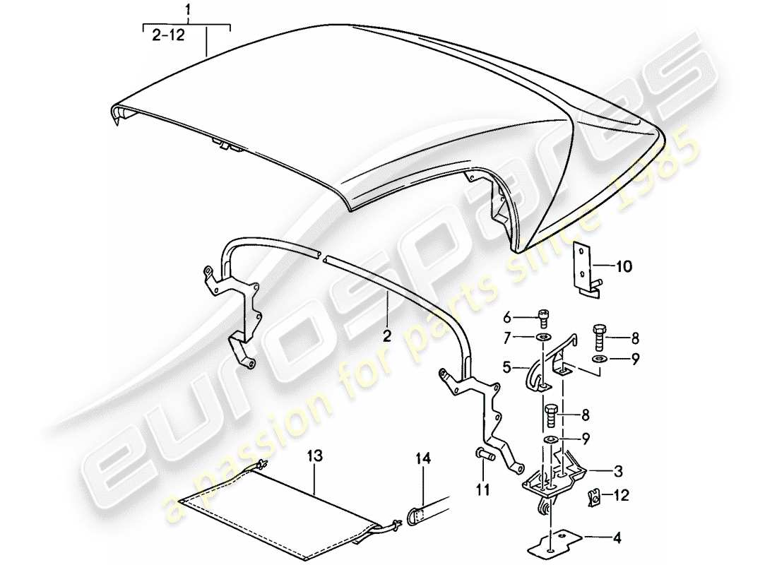 porsche 1987 (911) capote di emergenza - completo - prua principale - parti singole - d - mj 1989>> - mj 1989 schema delle parti