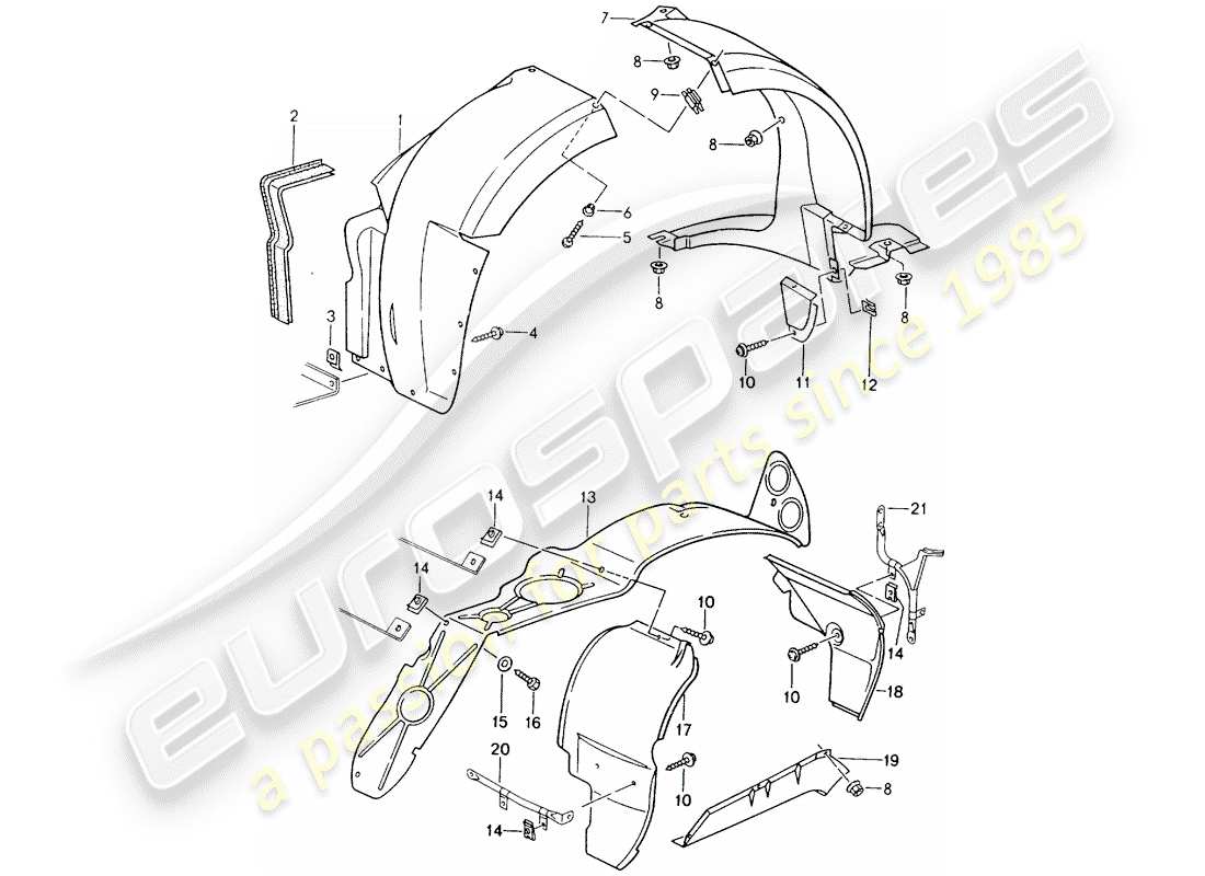 porsche 1990 (964) copertura - passaruota schema delle parti