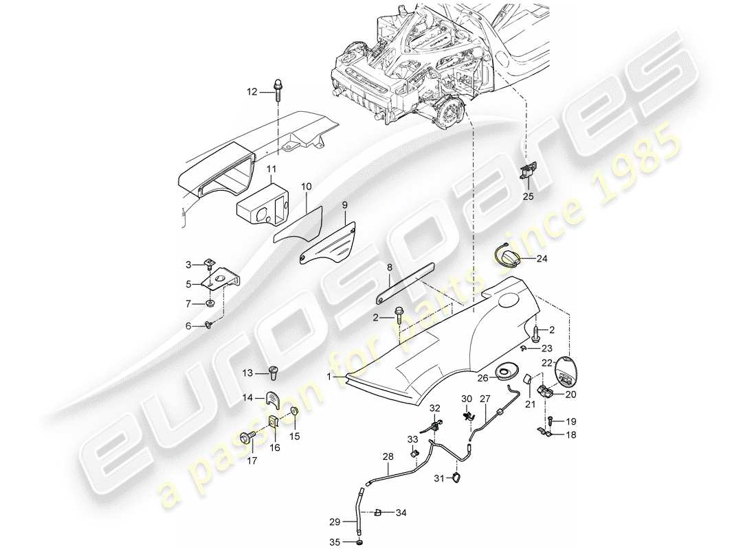 porsche 2005 (carrera gt) schema delle parti del parafango