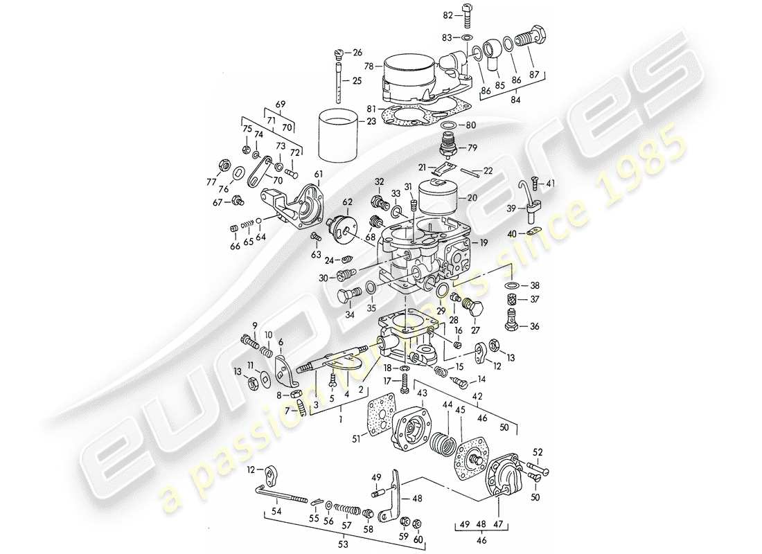 porsche 1954 (356/356a) parti singole - per - carburatore - solex 32 schema delle parti pbi