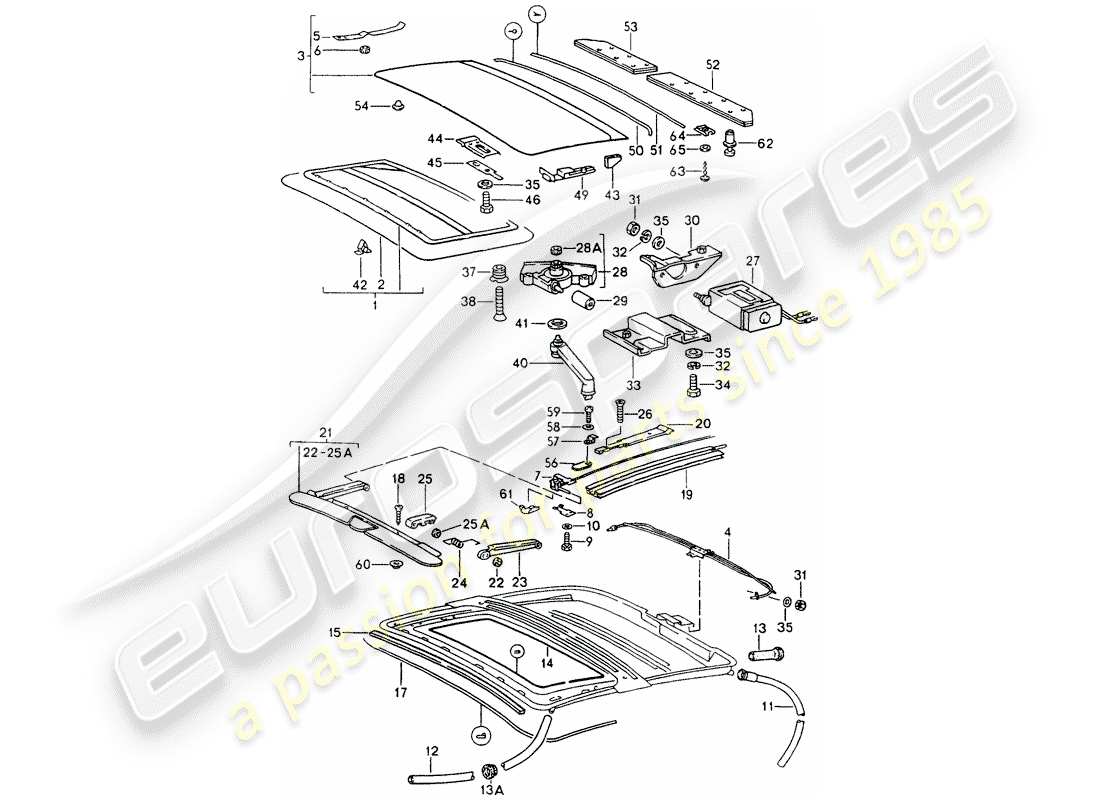 porsche 1992 (964) tetto apribile diagramma delle parti
