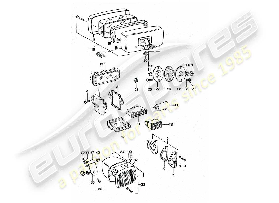 porsche 1976 (911 turbo) fendinebbia - fendinebbia posteriore schema delle parti