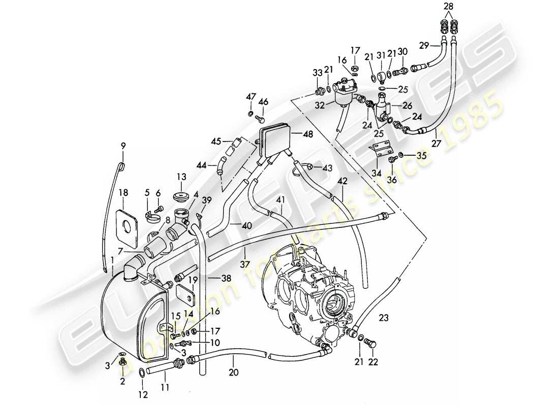 porsche 1964 (356b/356c) lubrificazione del motore diagramma delle parti