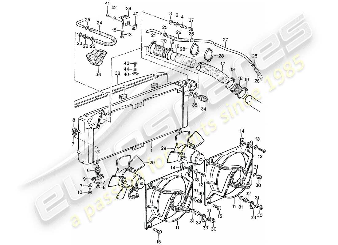 porsche 1987 (959) raffreddamento ad acqua 1 diagramma delle parti