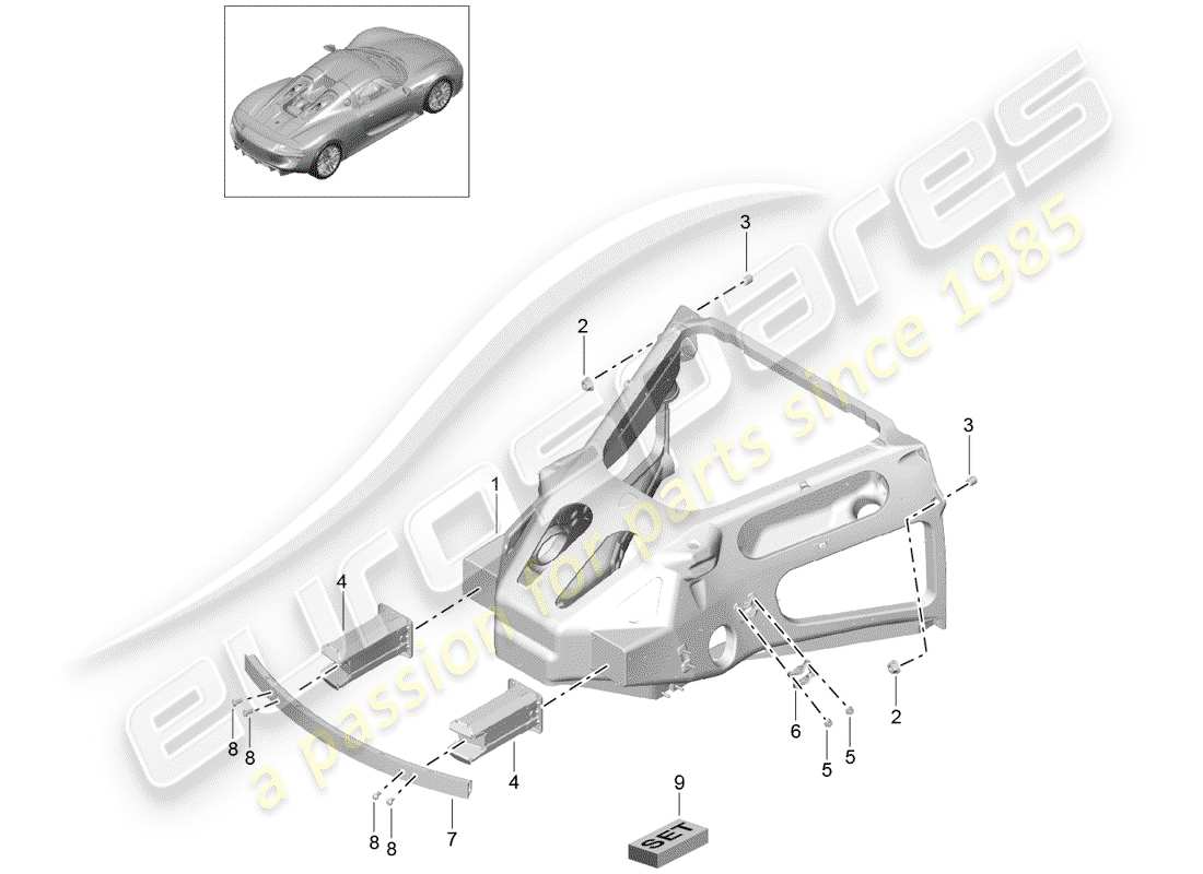 porsche 2015 (918 spyder) estremità posteriore diagramma delle parti