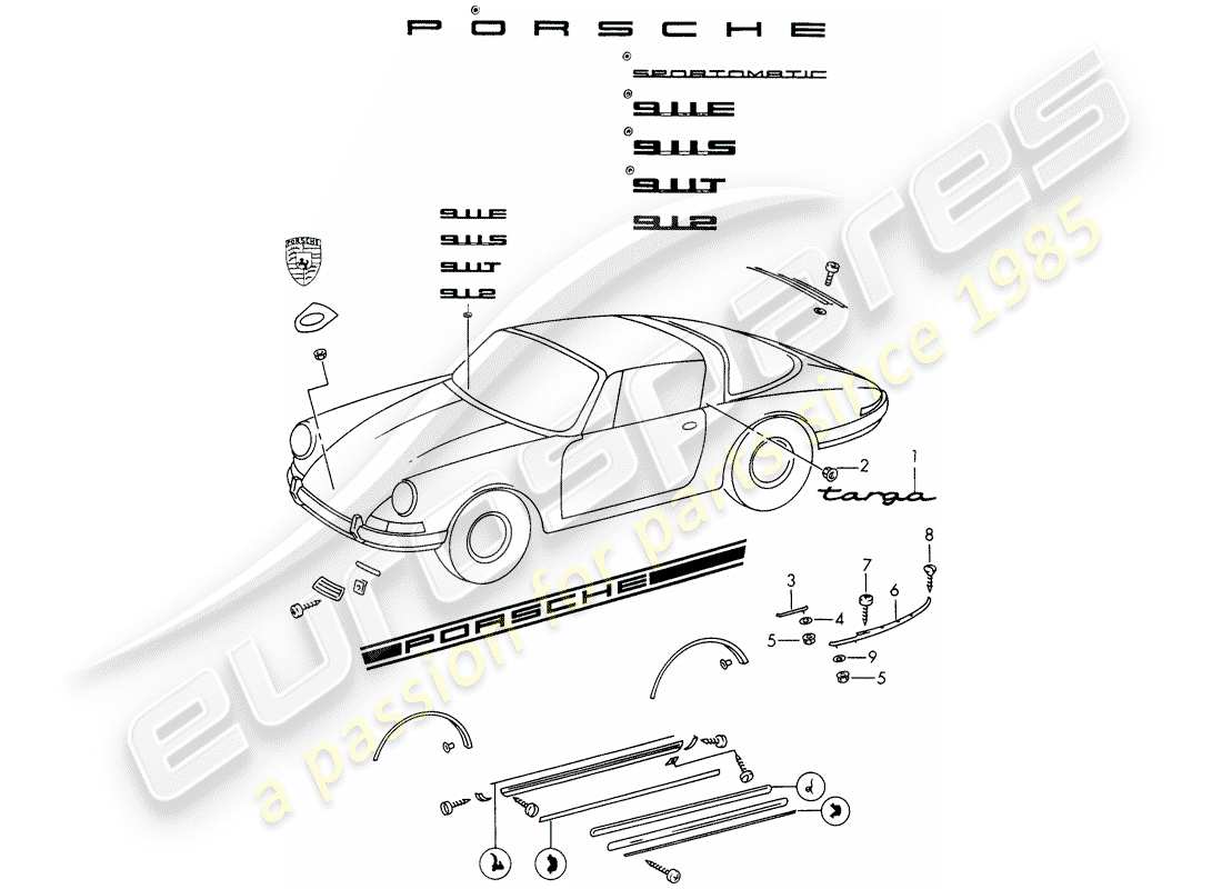 porsche 1966 (911/912) raccordi decorativi diagramma delle parti