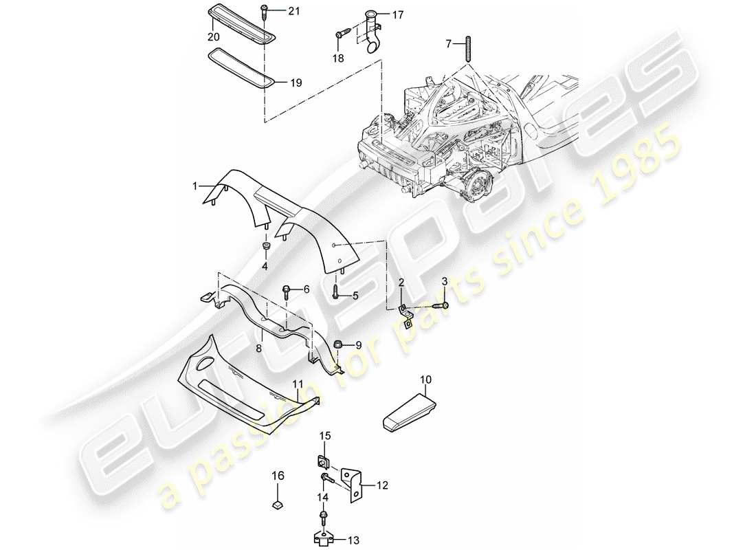 porsche 2005 (carrera gt) parte posteriore - accessori diagramma delle parti