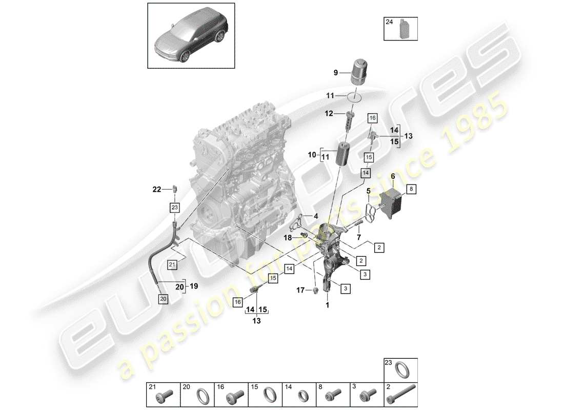 porsche 2020 (cayenne e3 9ya/9yb) schema delle parti filtro olio