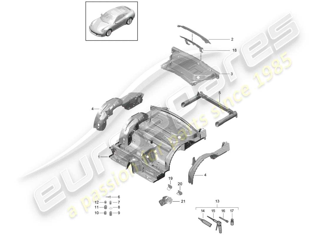 porsche 2017 (991-2) schema delle parti estremità posteriore