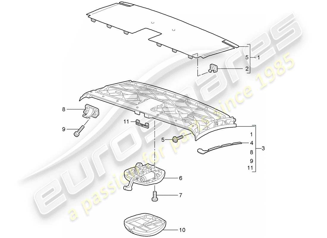 porsche 2005 (997-1) telaio superiore diagramma delle parti