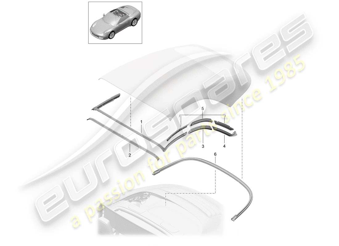 porsche 2012 (991-1) tetto convertibile diagramma delle parti