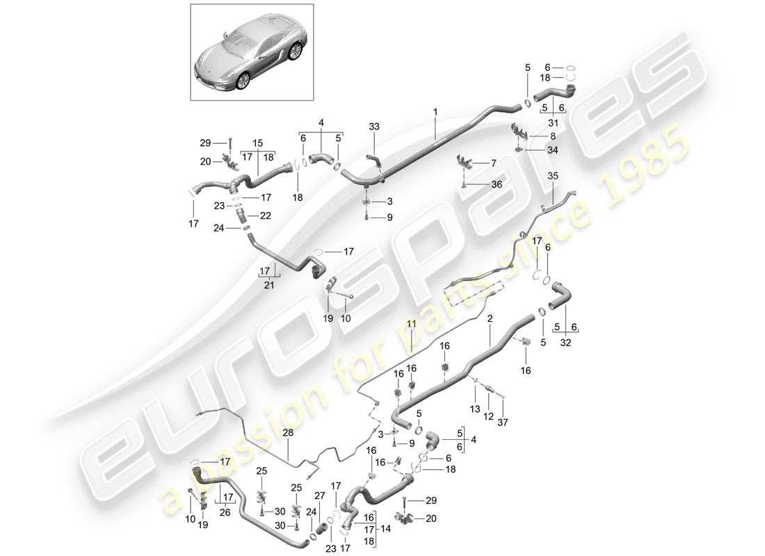 porsche 2016 (981 cayman) raffreddamento ad acqua 1 diagramma delle parti