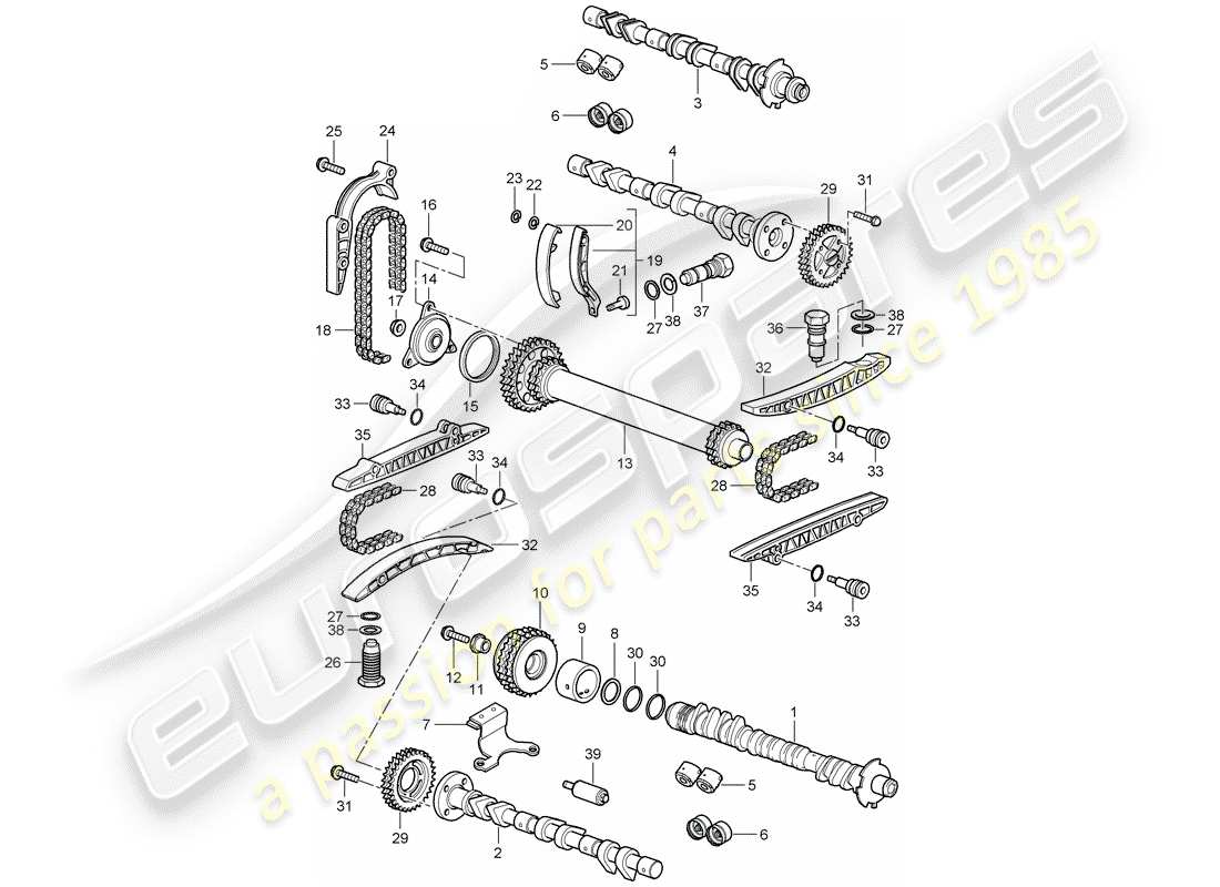 porsche 2007 (987 cayman) diagramma delle parti dell'albero a camme