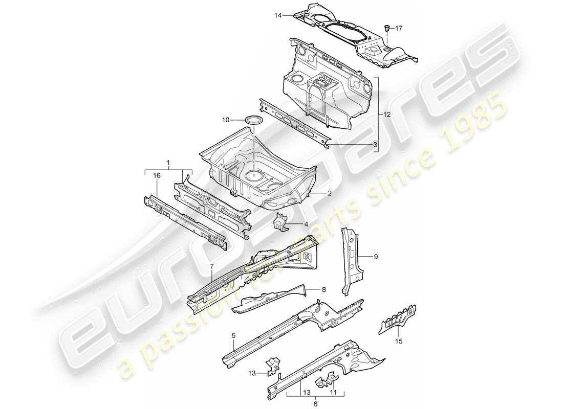 porsche 2007 (987 boxster) fine frontale diagramma delle parti