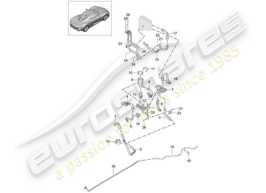 porsche 918 spyder (2015) diagramma delle parti del riscaldatore