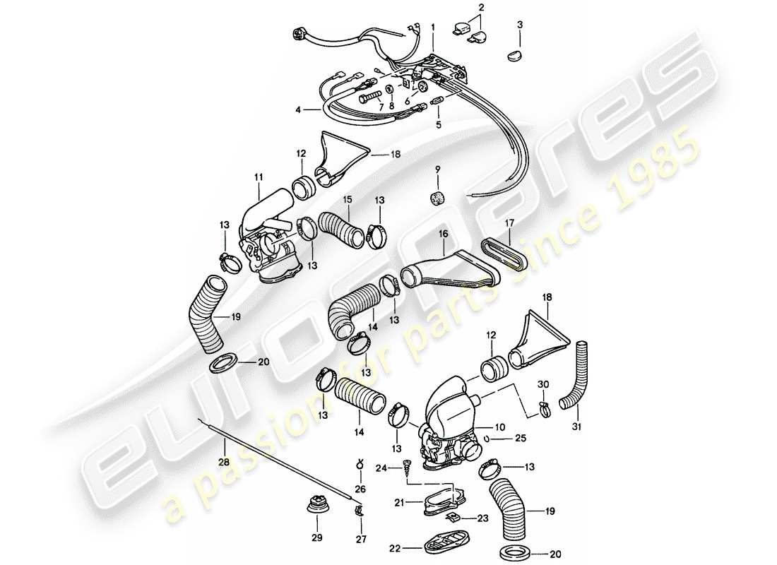 porsche 1984 (911) ventilazione - riscaldamento 2 diagramma delle parti