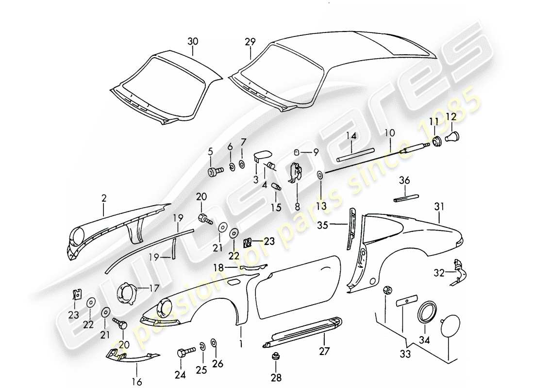 porsche 1966 (911/912) pannellatura esterna schema delle parti