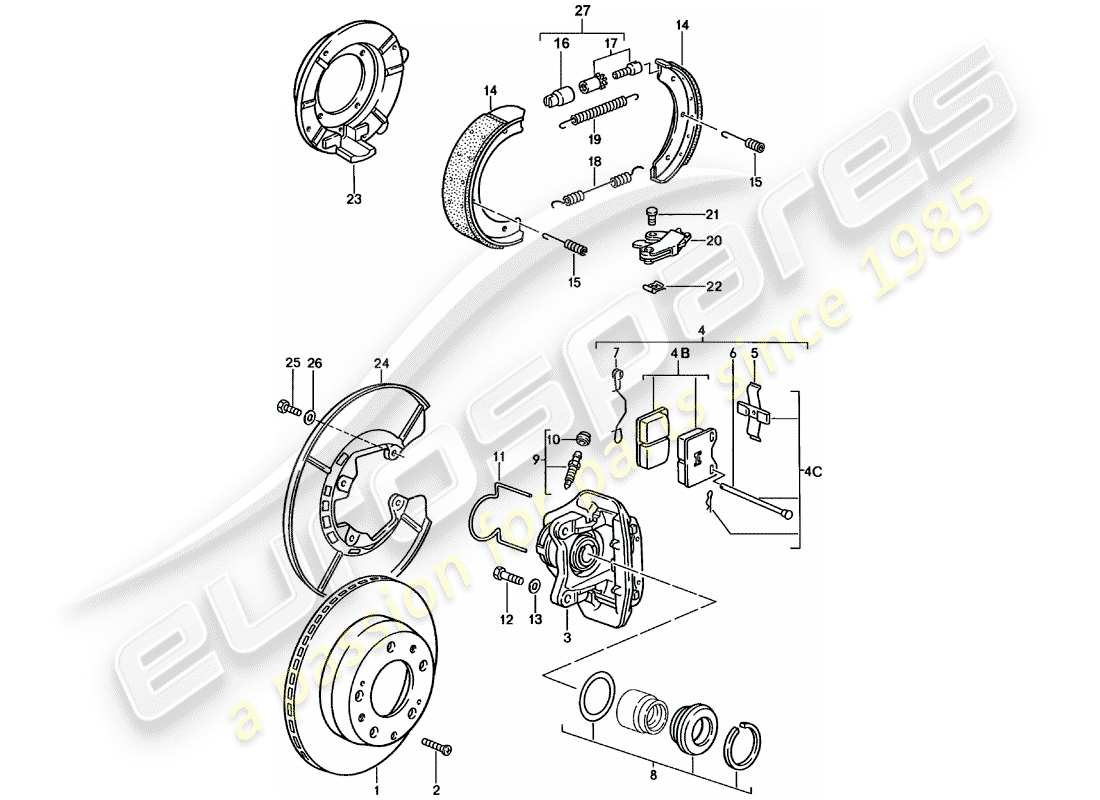 porsche 1980 (924) freni a disco - assale posteriore diagramma delle parti