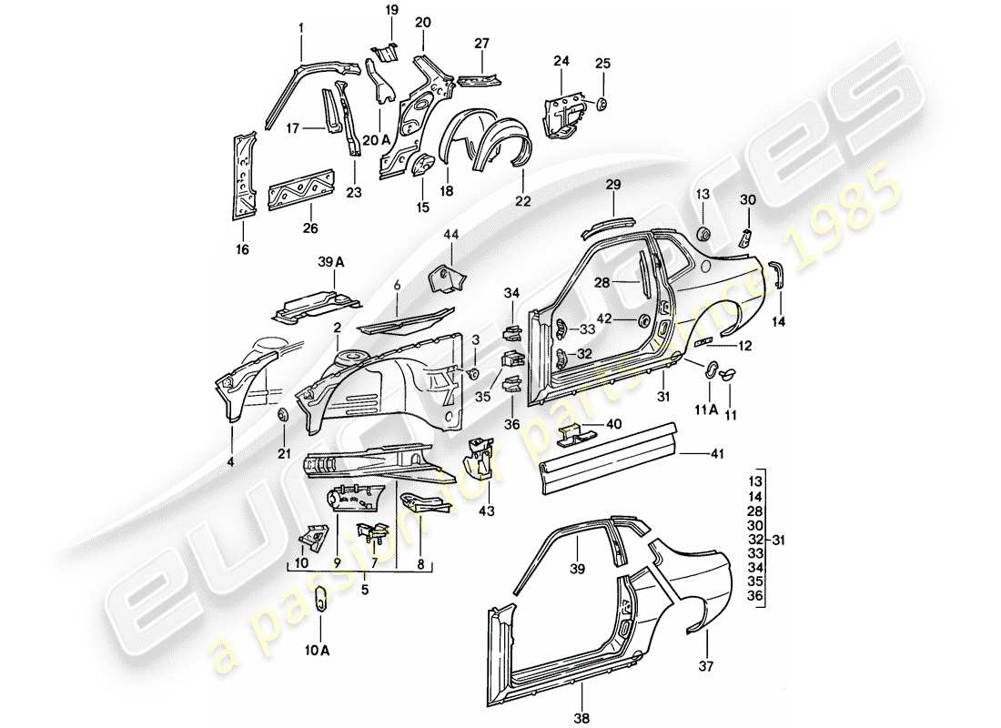 porsche 1979 (924) pannello laterale diagramma delle parti