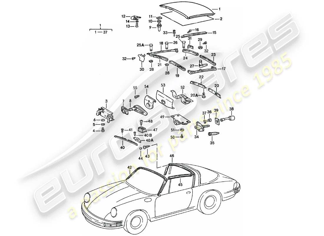 porsche 1981 (911) copertura soffice diagramma delle parti