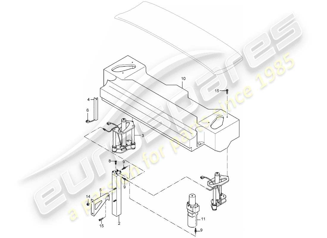 porsche 2005 (carrera gt) spoiler posteriore - meccanismo di guida schema delle parti