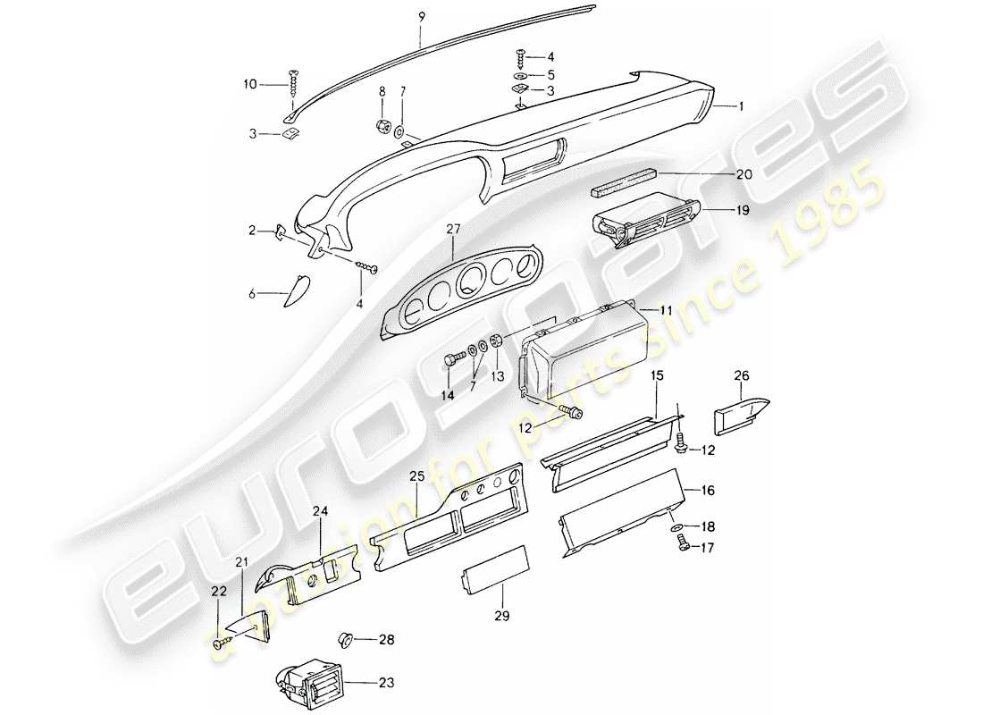 porsche 1990 (964) rivestimento cruscotto - rootwood - airbag - d - mj 1990>> diagramma delle parti