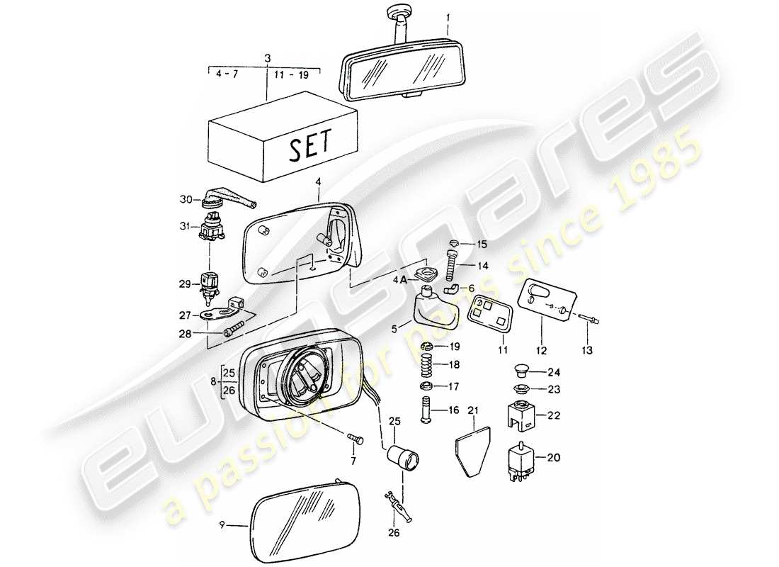 porsche 1990 (964) specchio retrovisore interno - specchio retrovisore - d >> - mj 1991 diagramma delle parti