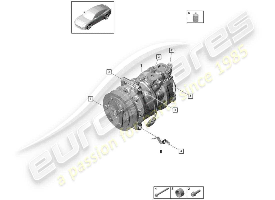 porsche panamera 971 (2019) diagramma delle parti del compressore