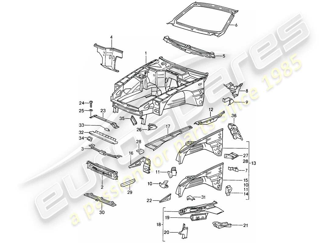 porsche 1994 (968) sezione anteriore del corpo schema delle parti