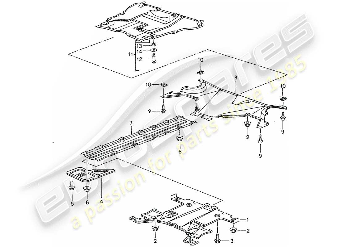 porsche 1995 (993) copertura - per - sottoscocca diagramma delle parti
