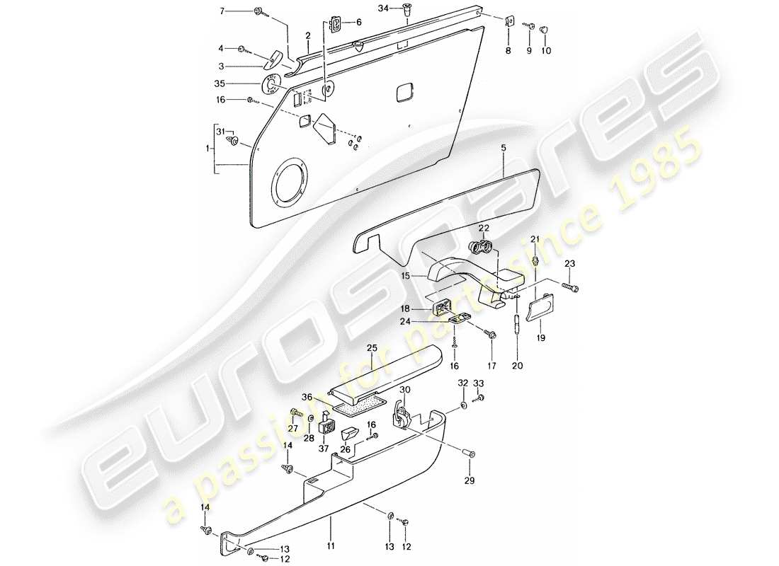 porsche 1994 (993) equipaggiamenti interni - porte - - d - mj 1997>> schema delle parti