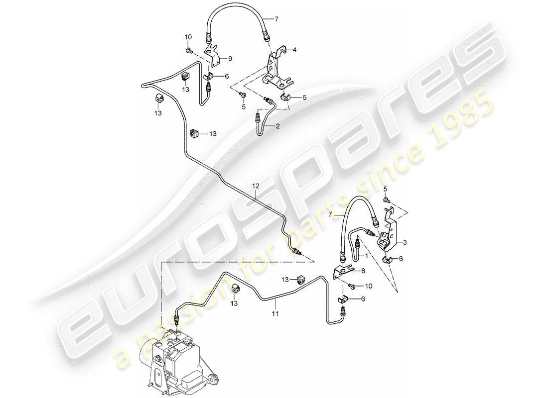 porsche 2005 (carrera gt) linee freno - assale anteriore diagramma delle parti