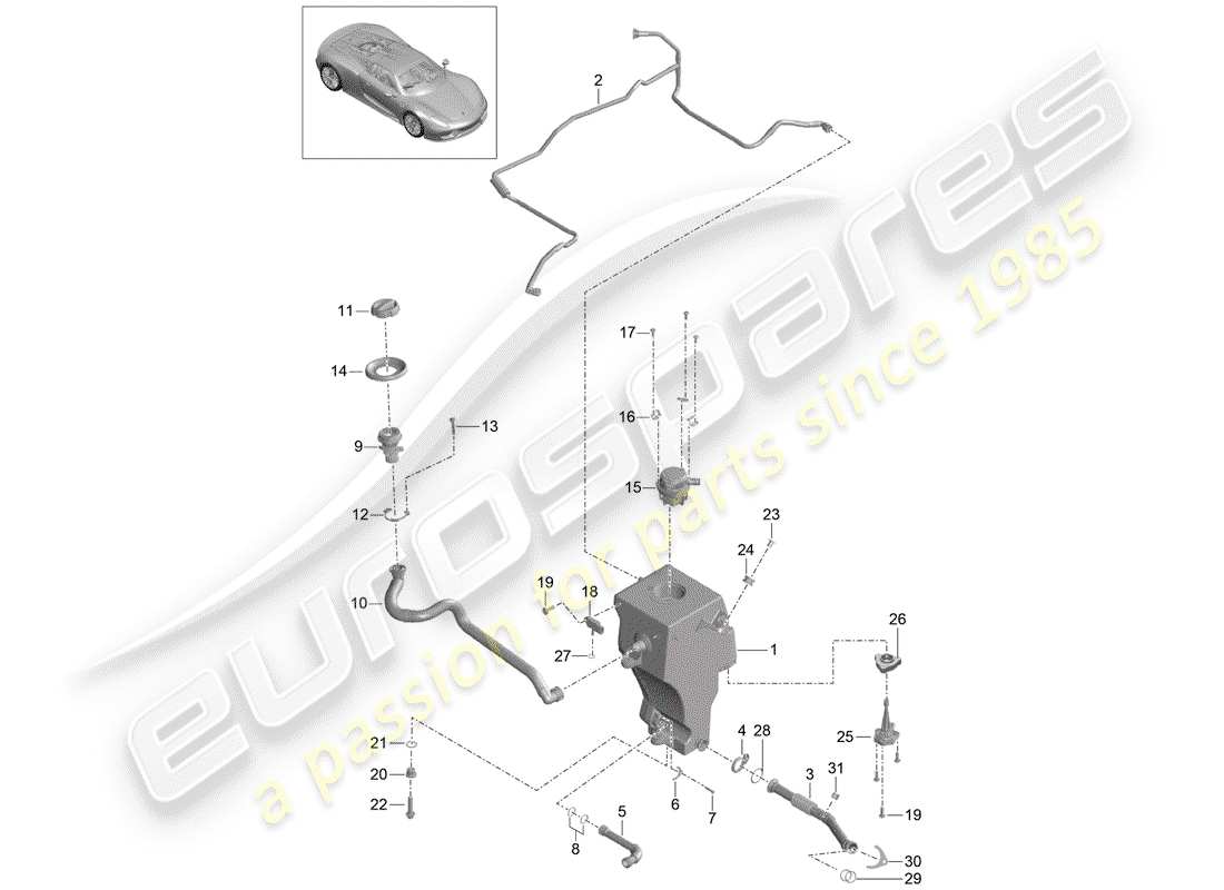 porsche 918 spyder (2015) diagramma delle parti di lubrificazione del motore