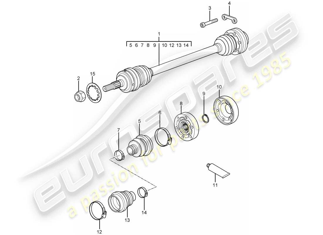 porsche 2009 997-2 turbo / gt2 diagramma delle parti dell'albero di trasmissione