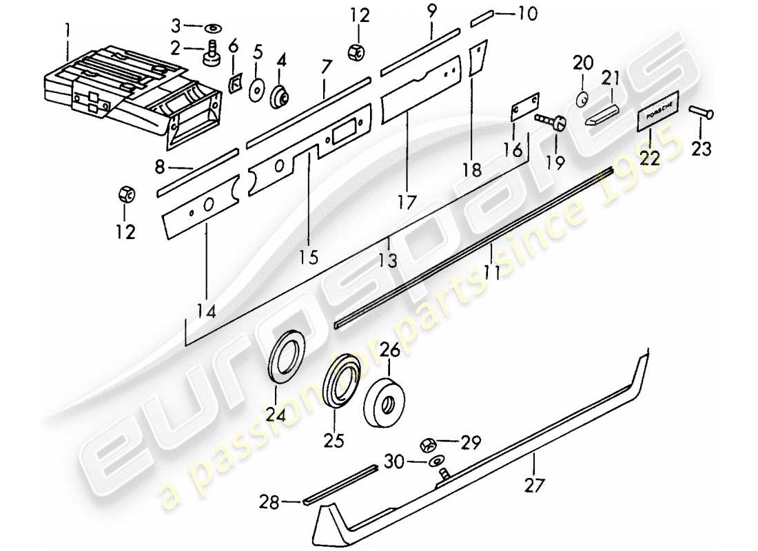 porsche 1966 (911/912) posacenere - copertura finitura - d >> - mj 1968 diagramma delle parti