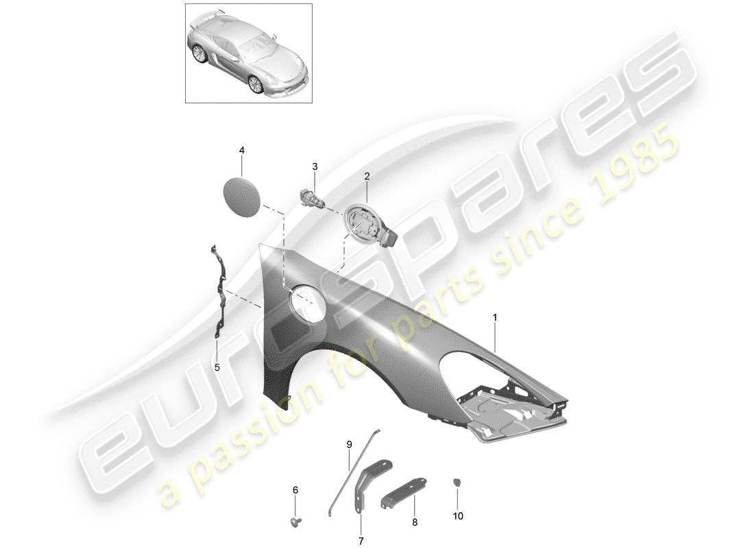 porsche 2016 (981 cayman gt4) schema delle parti del parafango