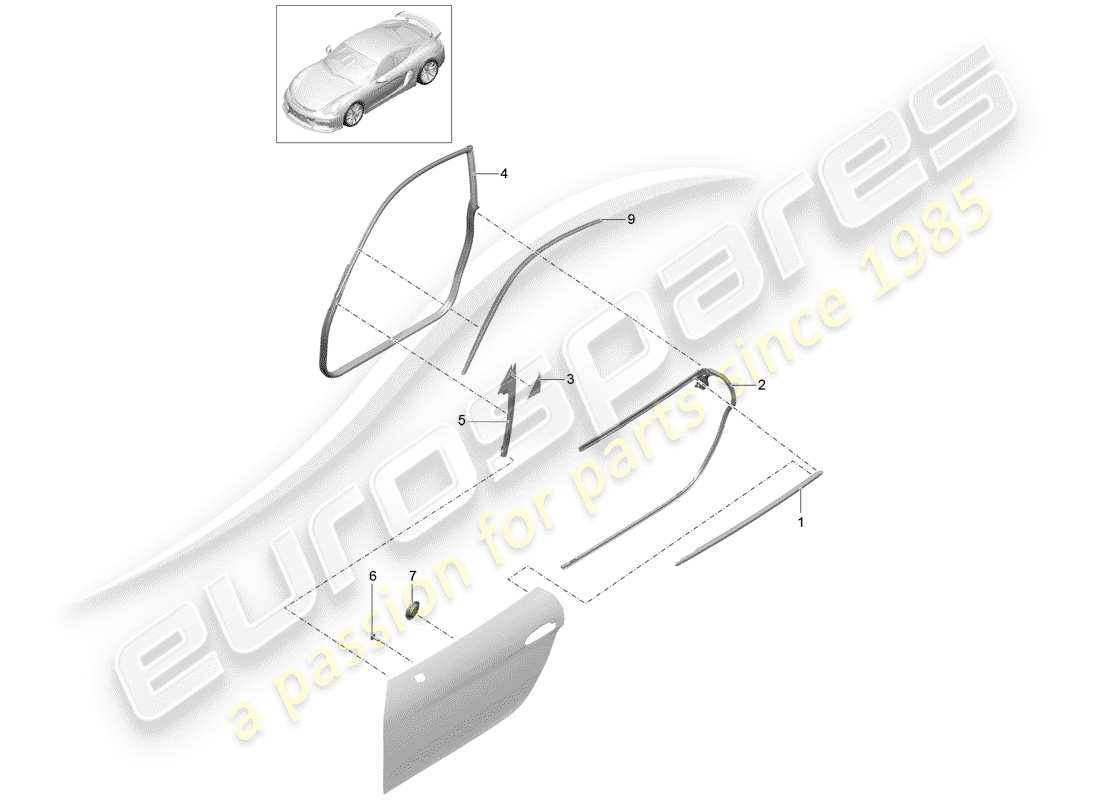 porsche 2016 (981 cayman gt4) diagramma delle parti guarnizione porta