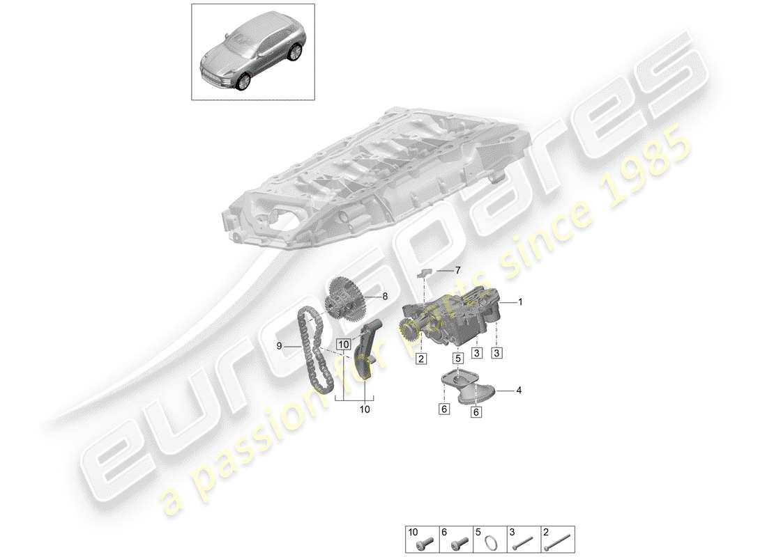 porsche 2020 (macan) schema delle parti della pompa dell'olio