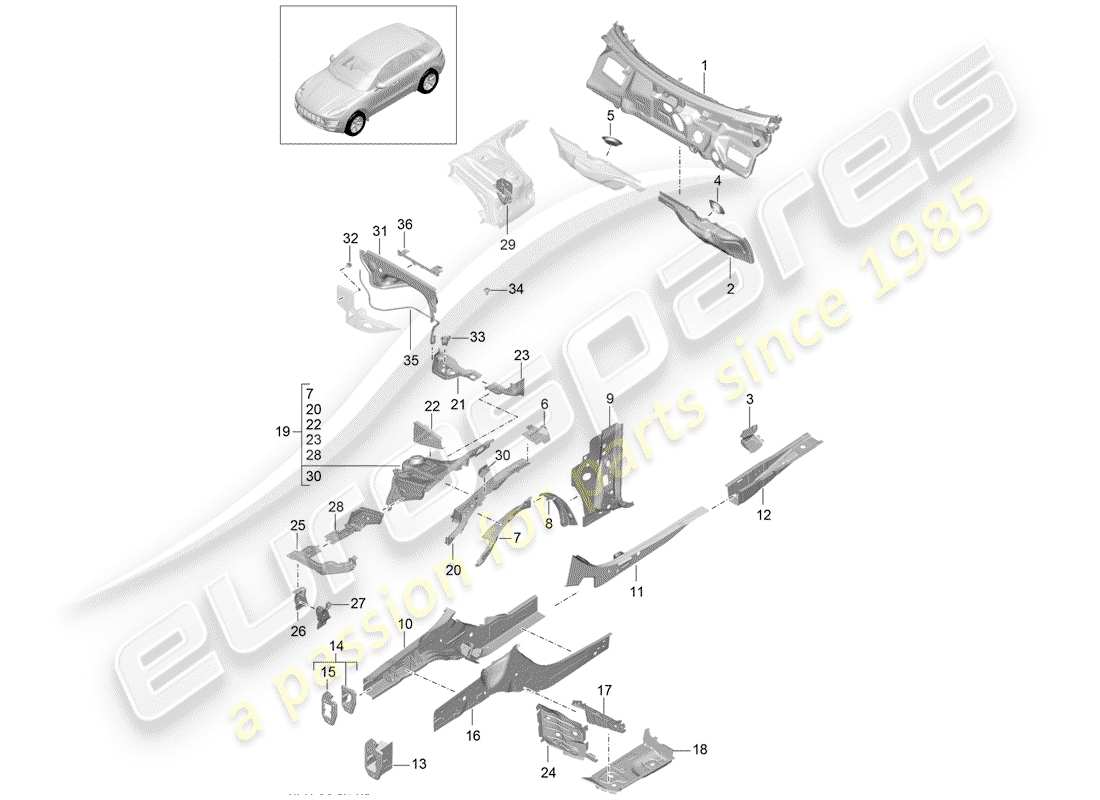 porsche 2016 (macan) schema delle parti frontale