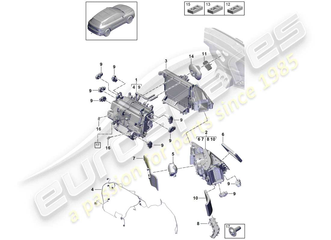 porsche 2020 (cayenne e3 9ya/9yb) condizionatore diagramma delle parti