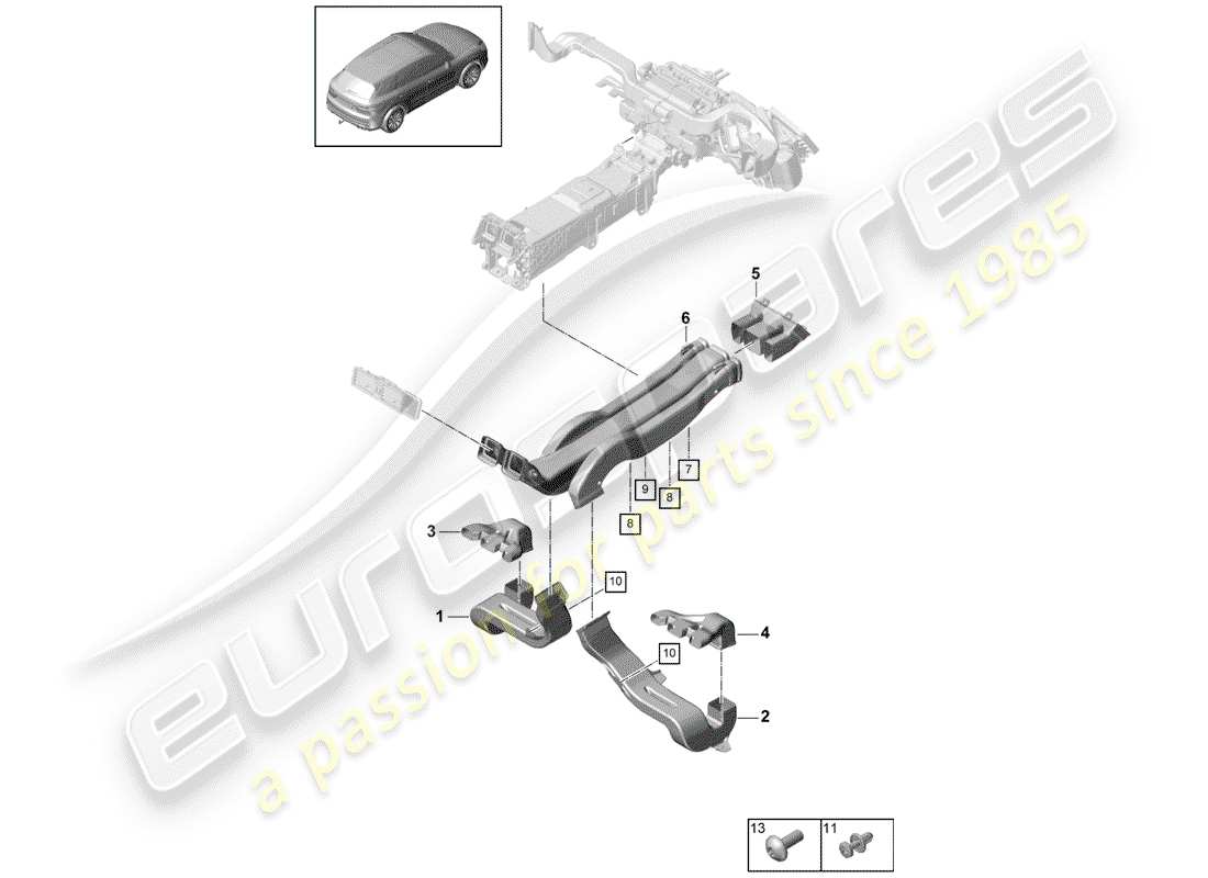 porsche 2020 (cayenne e3 9ya/9yb) condotto dell'aria diagramma delle parti