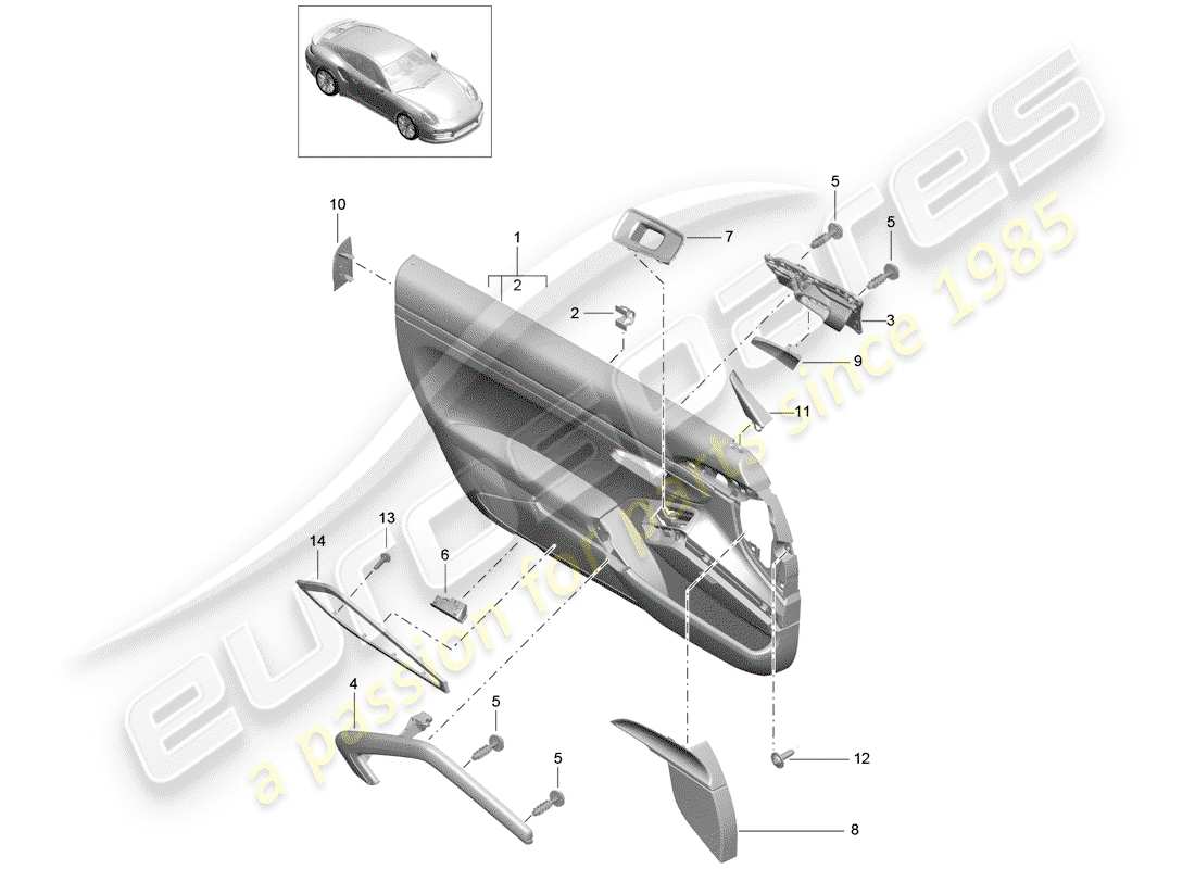 porsche 2014 (991-1 turbo) pannello della porta diagramma delle parti