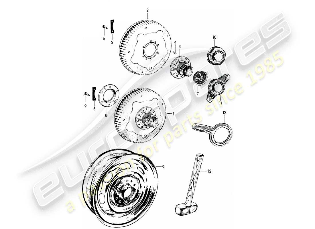 porsche 1963 (356b/356c) ruota a disco forato - chiusura centralizzata - con: - fissaggi schema parte