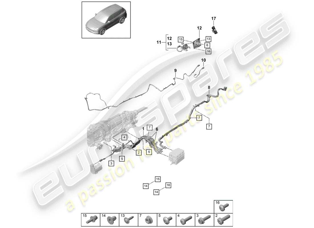 porsche 2020 (cayenne e3 9ya/9yb) cablaggi diagramma delle parti