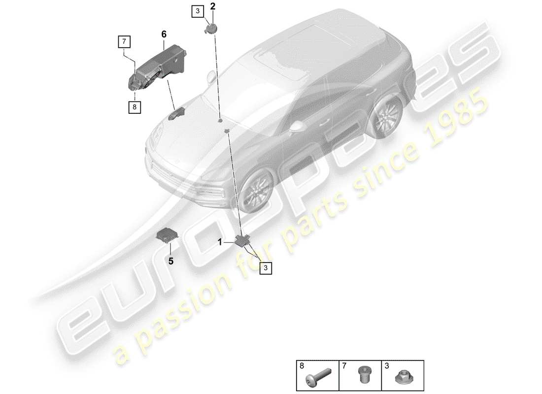 porsche 2020 (cayenne e3 9ya/9yb) schema delle parti del modulo di controllo elettronico