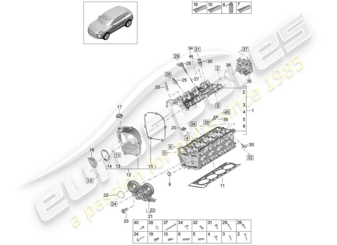 porsche 2020 (macan) schema delle parti della testa cilindro